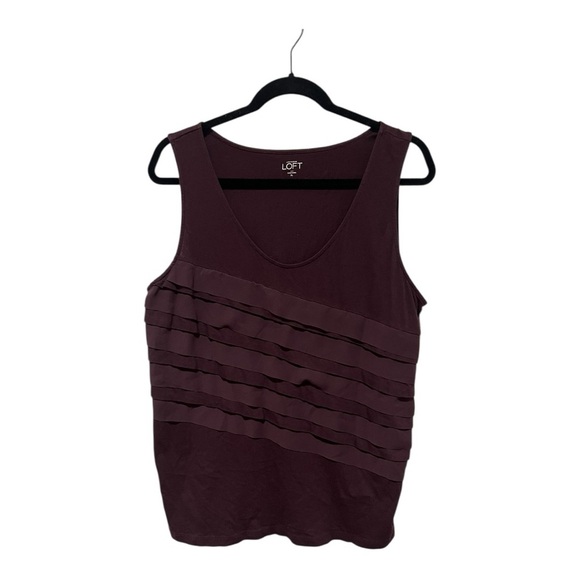 Ann Taylor Loft Sleeveless‎ Scoop Neck Tank Top Knit Shirt Plum Size XL Ruffles - Picture 1 of 7